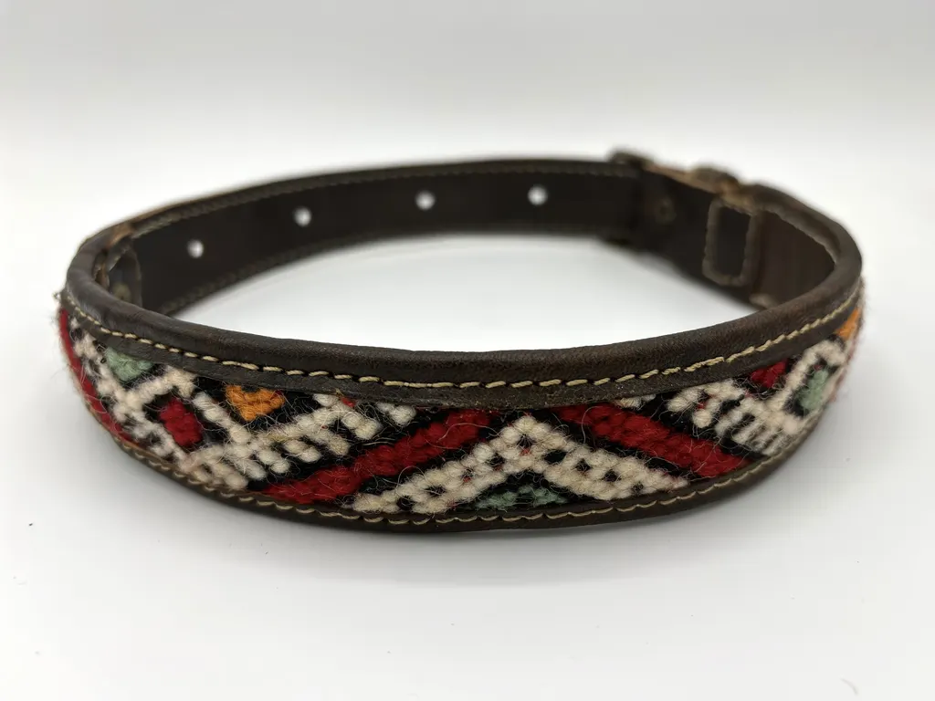 Berber Sands kilim inlay with crimson, cream, jade and marigold diamonds