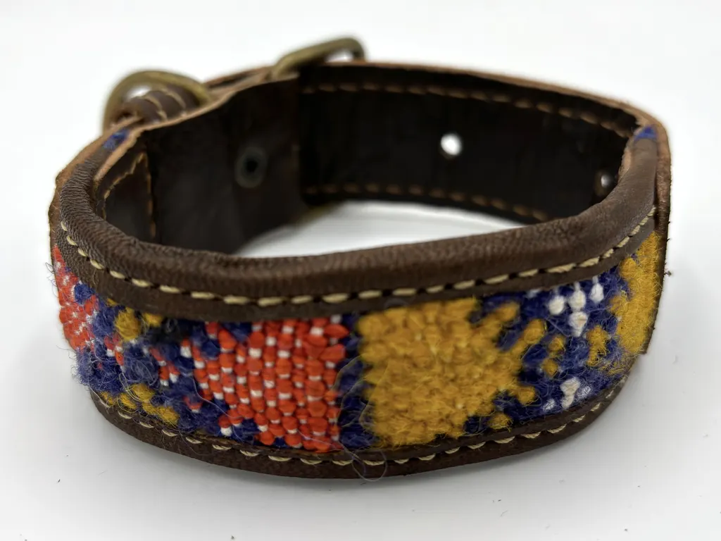 Caravan Dreams kilim inlay in saffron, coral and cobalt